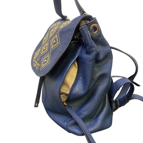 Michael Kors Navy Blue Pebbled Leather Studded Backpack Purse - Picture 4 of 9